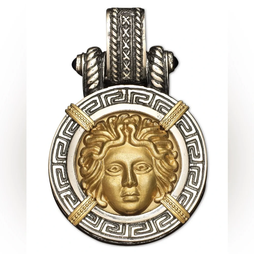 π₯° 14k Gold and Sterling Silver Pendant Sapphire Cabachon Medusa Enhancer NEW - Picture 1 of 2
